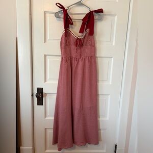 Red Gingham Maxi Dress with Bow Straps